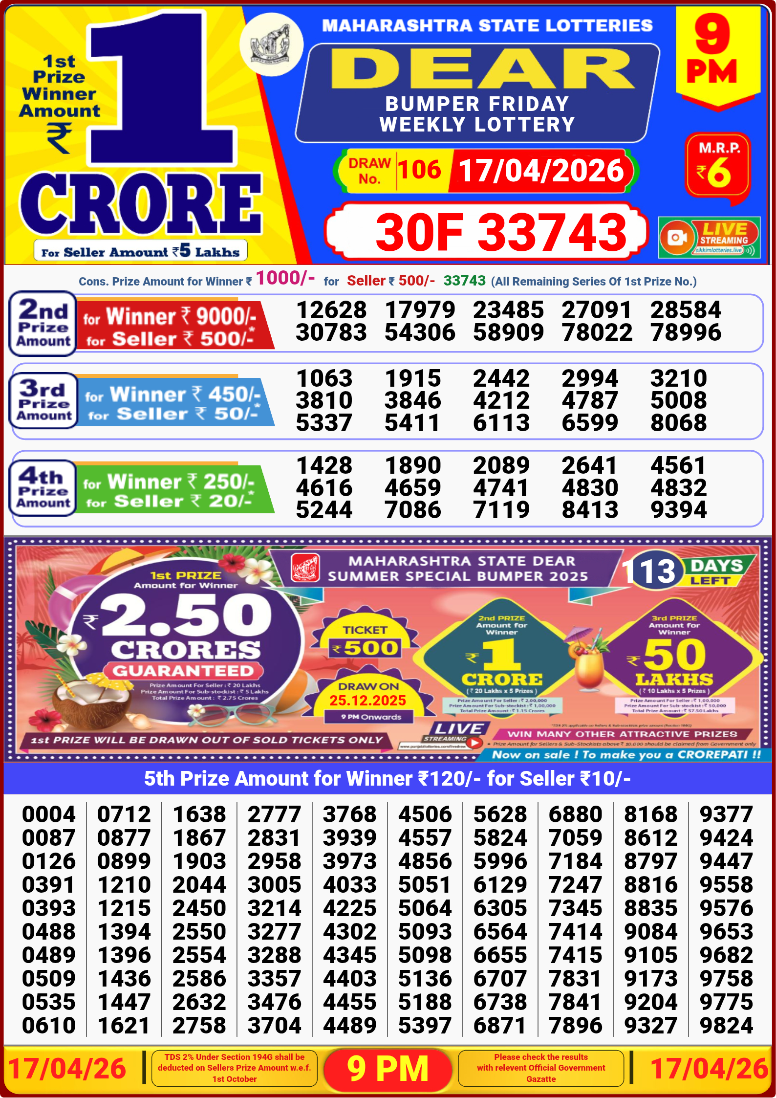 9 PM Lottery Result